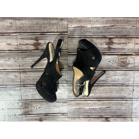 PRADA Suede High Platform Heels Strap and Open Toe Sz 35.5 EU 5.5 US color black - Picture 5 of 7